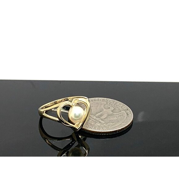 Pearl Cocktail Ring Heart Shape 14k Yellow Gold Estate Jewelry Women's Size 6.25 - Picture 12 of 14